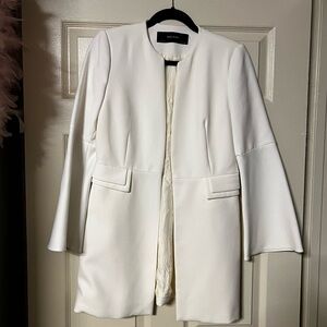 Zara White Collarless Bell Sleeves Long Blazer Coat